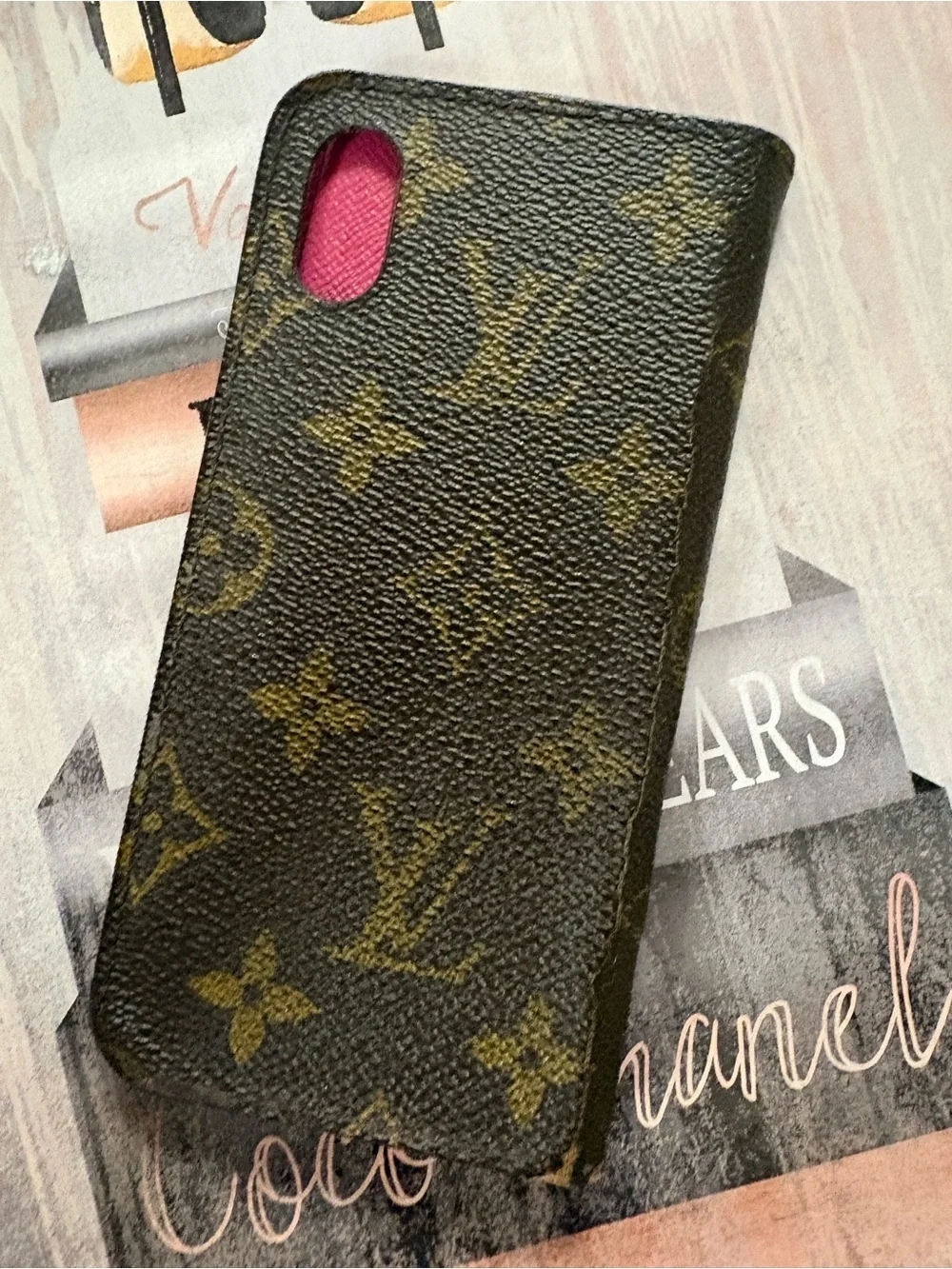Louis Vuitton Brown Monogram Canvas Phone Case with Pink Trim